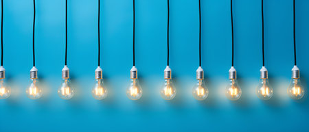 Creative idea concept with light bulbs on blue background. 3D Renderingの素材