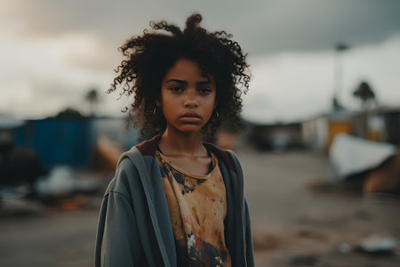 Portrait of a beautiful young african american woman with curly hair.の素材