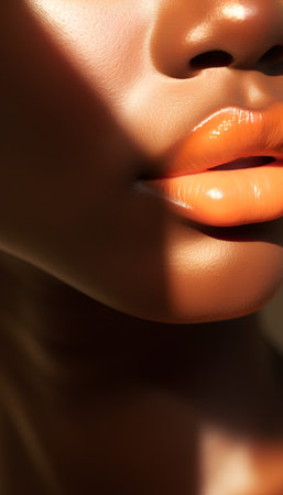 Closeup portrait of a beautiful woman's lips. Perfect skin.の素材