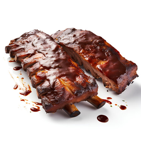 Roasted pork ribs isolated on white background with clipping path and shadowの素材