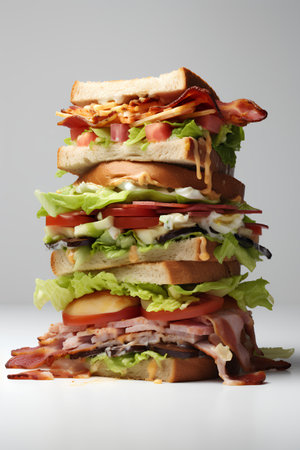 Sandwich with bacon, cheese, lettuce, tomato and mayonnaiseの素材