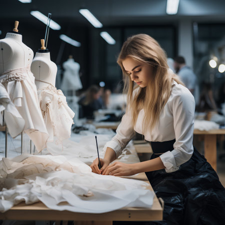 Beautiful young fashion designer working on a new collection of clothes.の素材