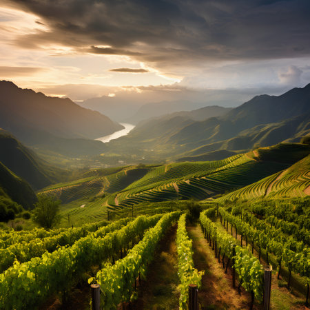 Vineyards in Lavaux region, Switzerland. Landscape with vineyards at sunset.の素材