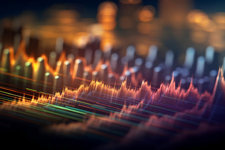 abstract background with bokeh defocused lights and sound wavesの素材