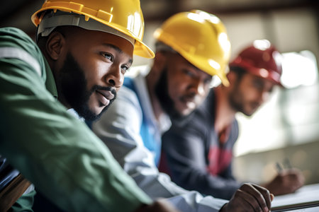 Portrait of African-american engineers and architects in hardhatsの素材