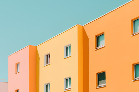 Colorful modern apartment buildings on a sunny day. 3d renderingの素材