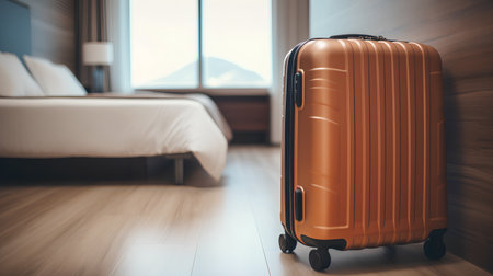Luggage in hotel room. Travel concept. 3D Renderingの素材