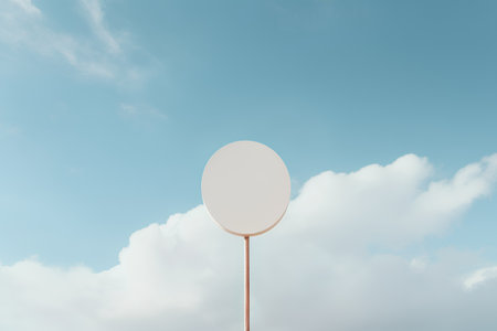 White sign on a blue sky background. 3D Rendering.の素材