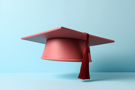 Graduation cap on blue background. Education concept. 3D Renderingの素材