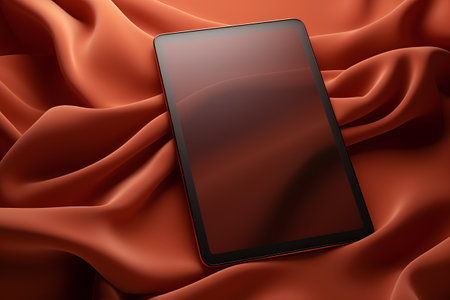 Smartphone on red satin background. Mockup. Vector illustrationの素材