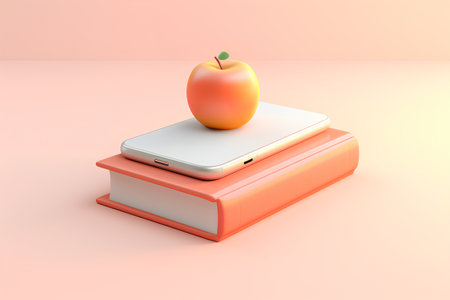 3d render of apple on books. Education and learning concept.の素材