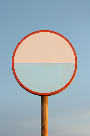 Blank road sign on blue sky background. 3d illustration.の素材