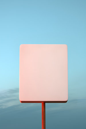 Blank pink signboard on blue sky background. 3d illustrationの素材