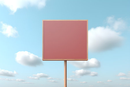 Blank signboard on blue sky background. 3d illustration.の素材