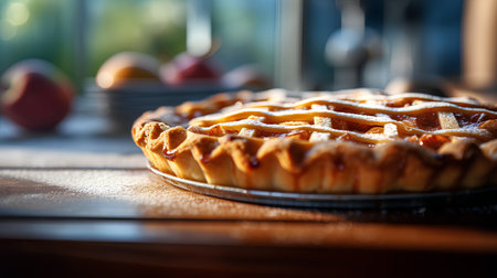 Homemade apple pie on a wooden table. Selective focus.の素材