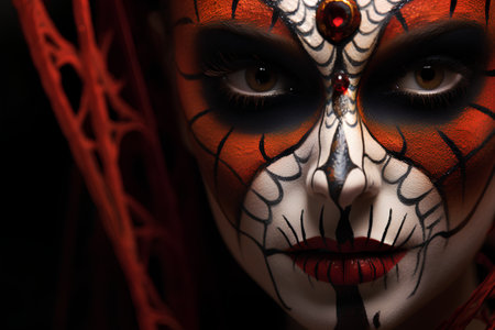 Close-up portrait of a beautiful woman with Halloween make-up.の素材