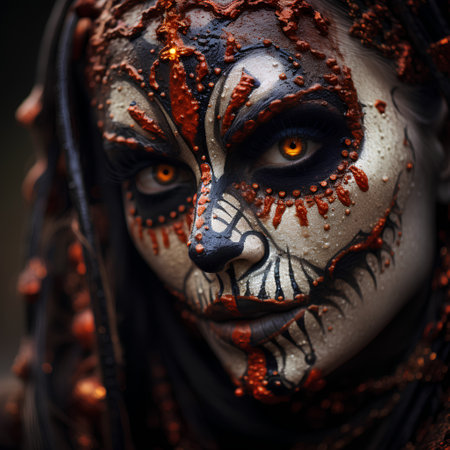 close-up portrait of a beautiful girl with a skull make-upの素材