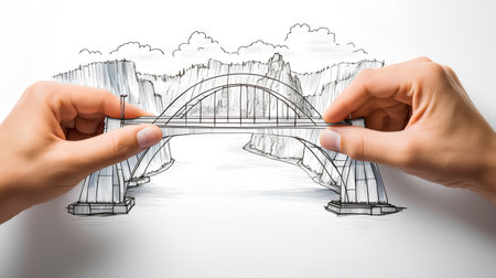 Drawing bridge in hand, isolated on white background. 3d renderingの素材