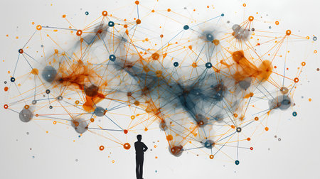 Abstract global network connection structure. Vector technology background. Polygonal designの素材