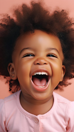 Cheerful little Afro-American girl laughing and looking at cameraの素材