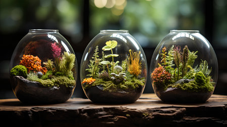 Beautiful small terrarium with succulents, moss and plantsの素材