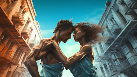 Couple in love. Conceptual fashion art. 3D renderの素材