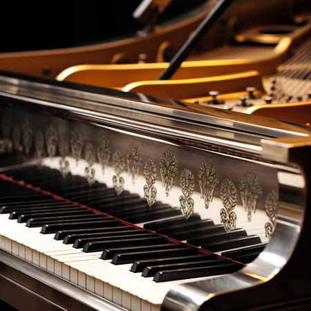 Grand piano close-up. Musical instrument. 3D rendering.の素材