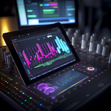 Close-up of a tablet with financial charts on the screen. 3d renderingの素材