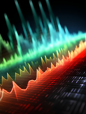 3d illustration of colorful sound wave on dark background. Music conceptの素材