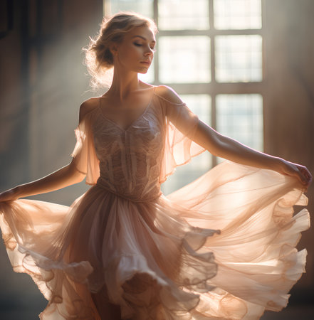Beautiful young woman in a negligee at the window in the morningの素材