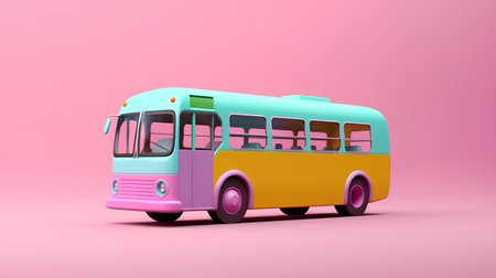 Bus on a pink background. 3d render of a bus.の素材