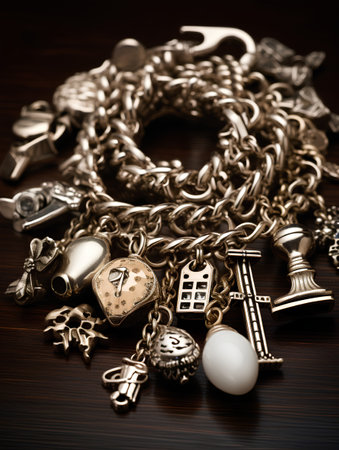 Jewelry on a wooden background. Vintage style. Selective focus.の素材