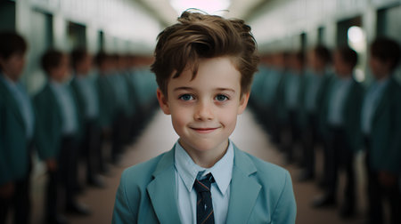 Portrait of a little boy in a business suit and tie.の素材