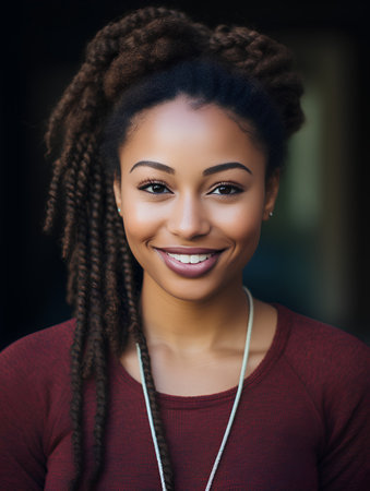 Portrait of smiling african american woman with dreadlocks hairstyleの素材