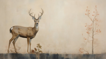 White-tailed deer (Odocoileus virginianus) in front of grunge backgroundの素材