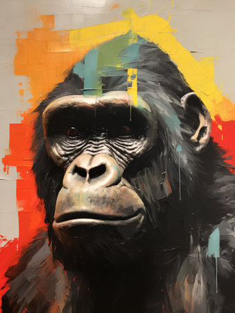Portrait of a gorilla on the background of colorful graffiti. Grunge style.の素材