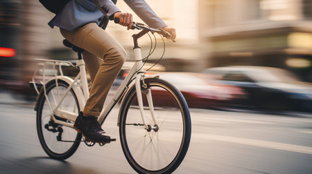 Cropped image of a businesswoman riding a bicycle in the cityの素材
