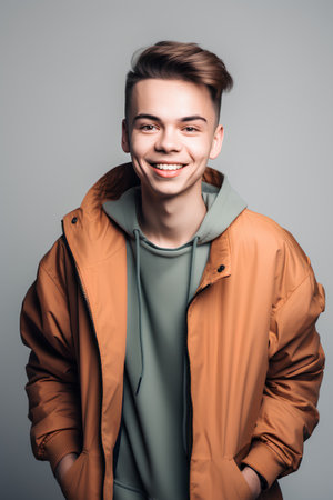 Portrait of a handsome young man in a stylish jacket. Men's beauty, fashion.の素材