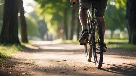 Cyclist riding a bicycle in the park. Healthy lifestyle concept.の素材