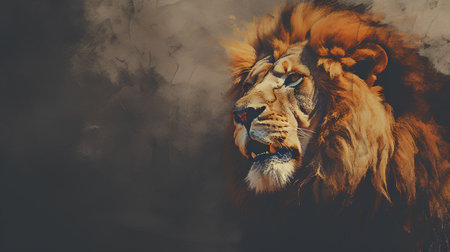Portrait of a male lion on grunge background. Vintage style.の素材