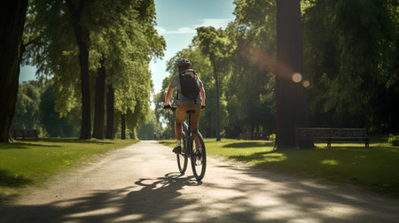 Cyclist riding a bike in the park. Sport and healthy lifestyle.の素材