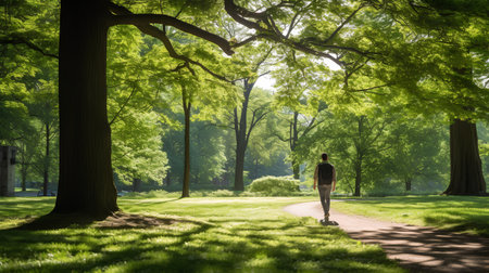 Young woman walking in the park on a sunny day. Conceptual imageの素材