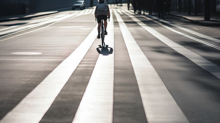 Silhouette of a cyclist riding a bicycle on a pedestrian crossingの素材
