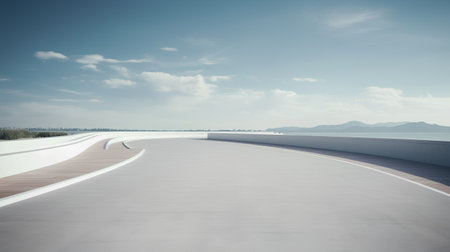 Empty asphalt road and blue sky with white clouds. 3d renderingの素材