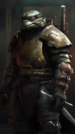 Samurai warrior with a sword in the armor. 3D renderingの素材