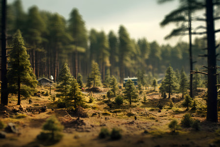 Fantasy landscape with pine trees in the forest. 3d renderingの素材