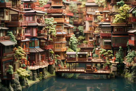 Miniature of Hong Kong city with wooden houses and river, Hong Kong, China.の素材