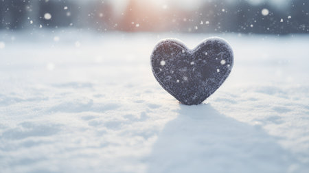 Heart in the snow. Valentines day background. Copy space.の素材
