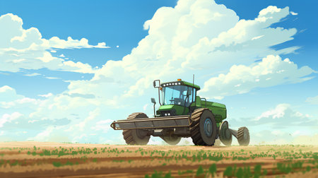 Tractor in a wheat field. Agricultural machinery. Vector illustration.の素材