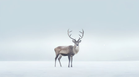 Deer in winter landscape with snow and fog. 3d renderingの素材